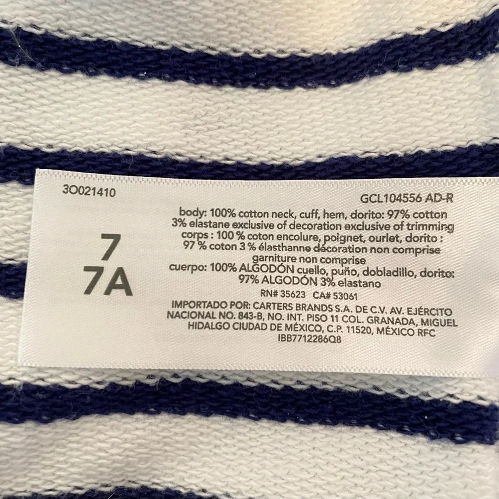OshKosh B'gosh Boy's Long Sleeve Navy & White Stripe Top Size 7